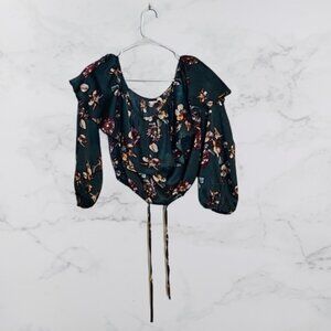 Honey Bell Floral Off-Shoulder Long Sleeve Crop Top - Brand New
